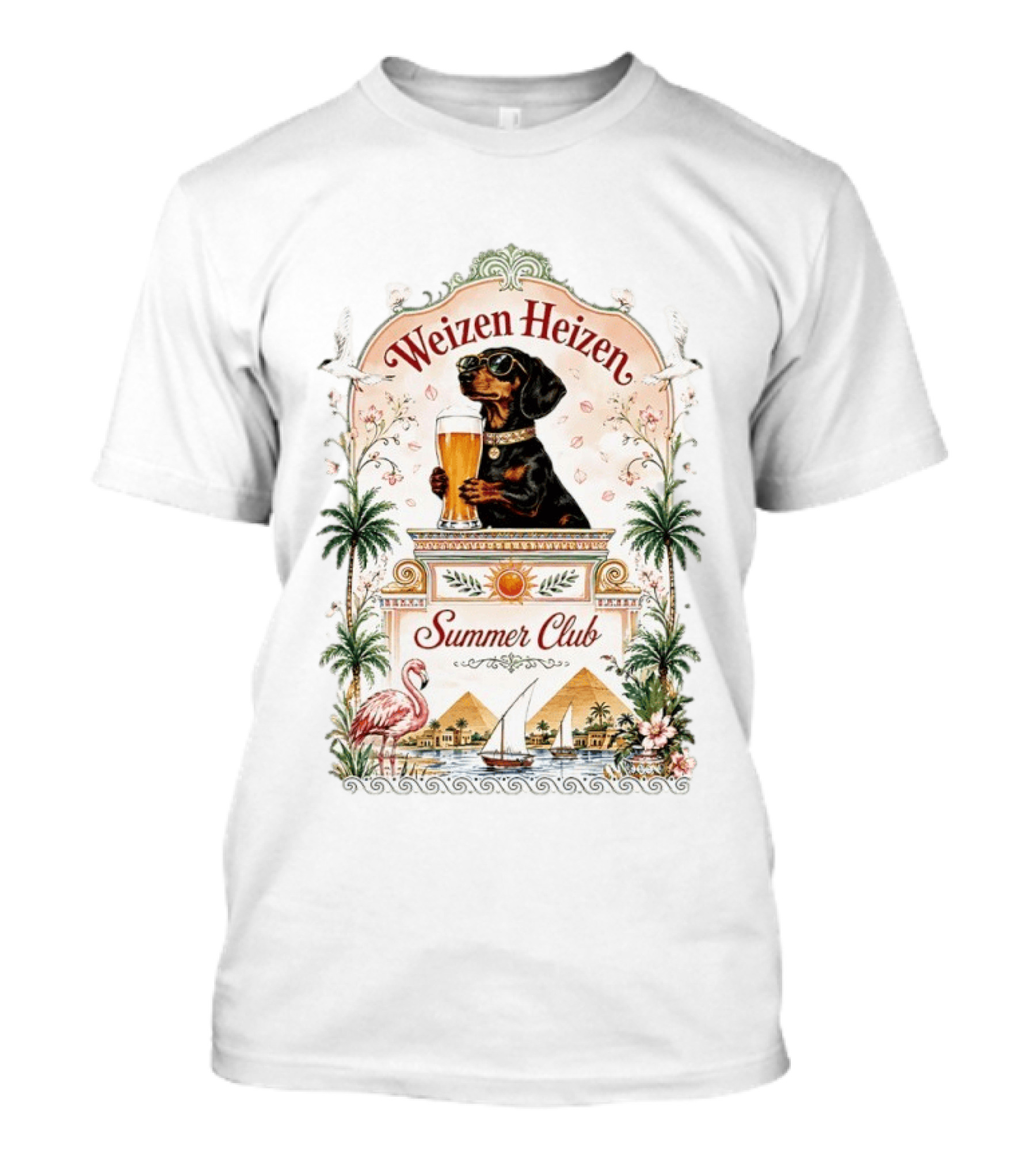 Weizen Heizen Dachshund Beer Summer Club Palm Flamingo Pyramid Sailboat T-Shirt