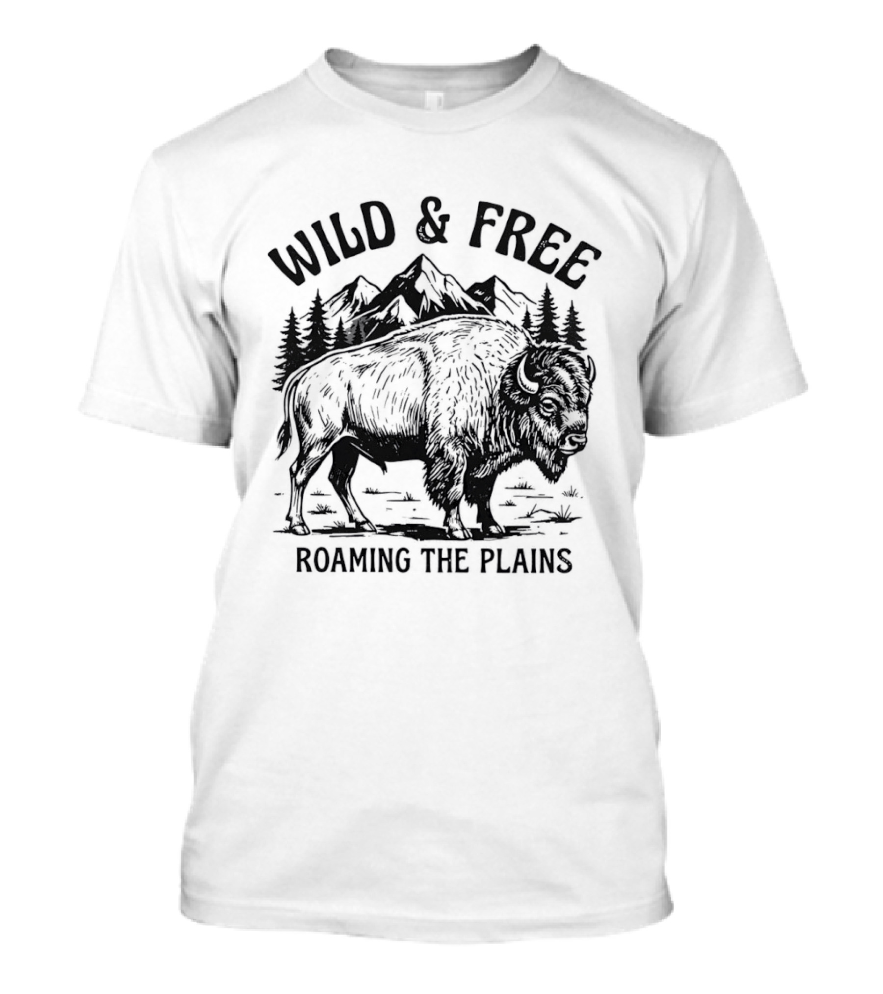 Wild And Free Roaming The Plains American Bison Mountain Nature Wildlife T-Shirt