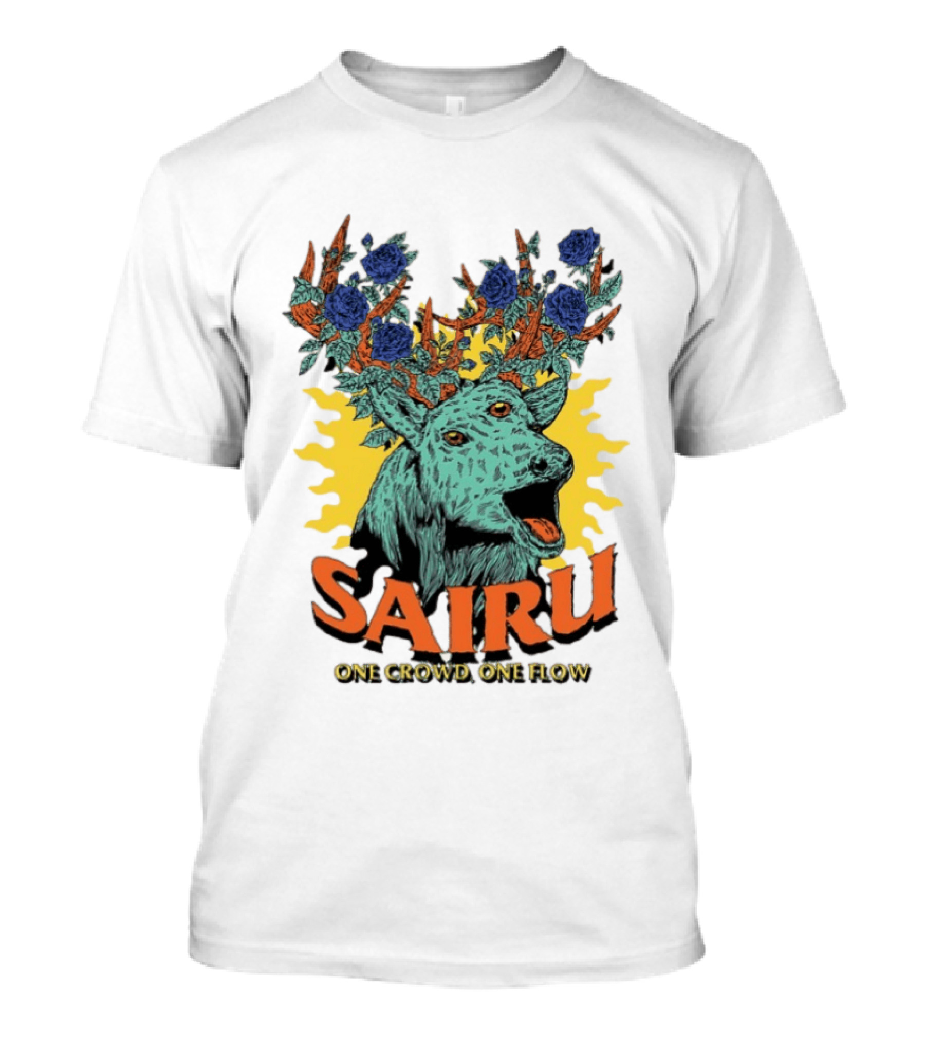 Sairu One Crowd One Flow Deer With Blue Roses Horns T-Shirt