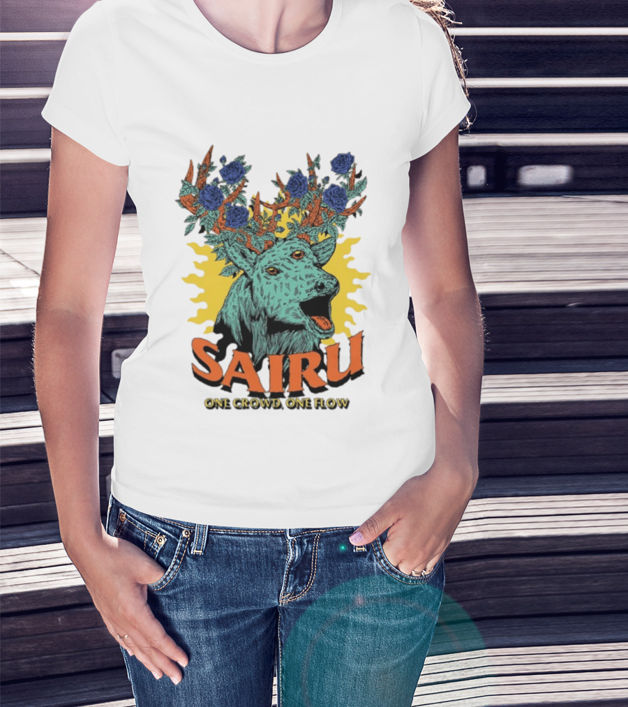 Sairu One Crowd One Flow Deer With Blue Roses Horns T-Shirt