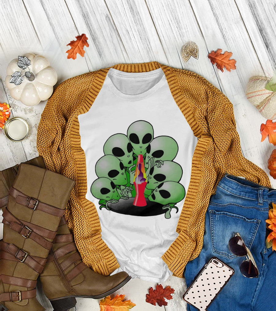 Aliens Gathering Around Colorful Lava Lamp T-Shirt