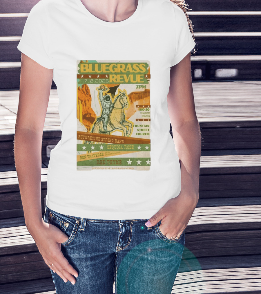 Bluegrass Revue Grand Rapids MI July 18 2026 Futuretime String Band Sequoia Rose Red Thyme T-Shirt