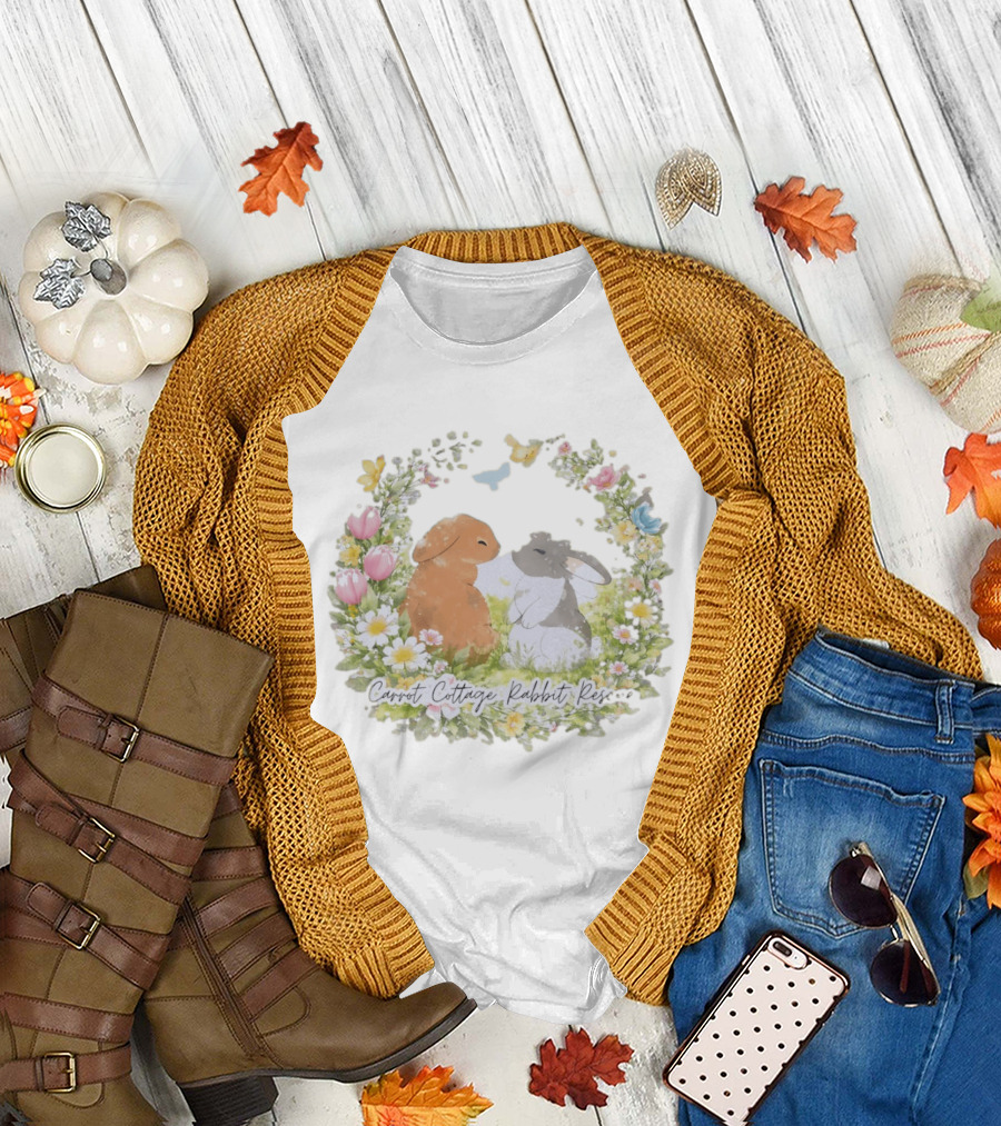 Carrot Cottage Rabbit Rescue Watercolor Bunny Floral Wreath T-Shirt