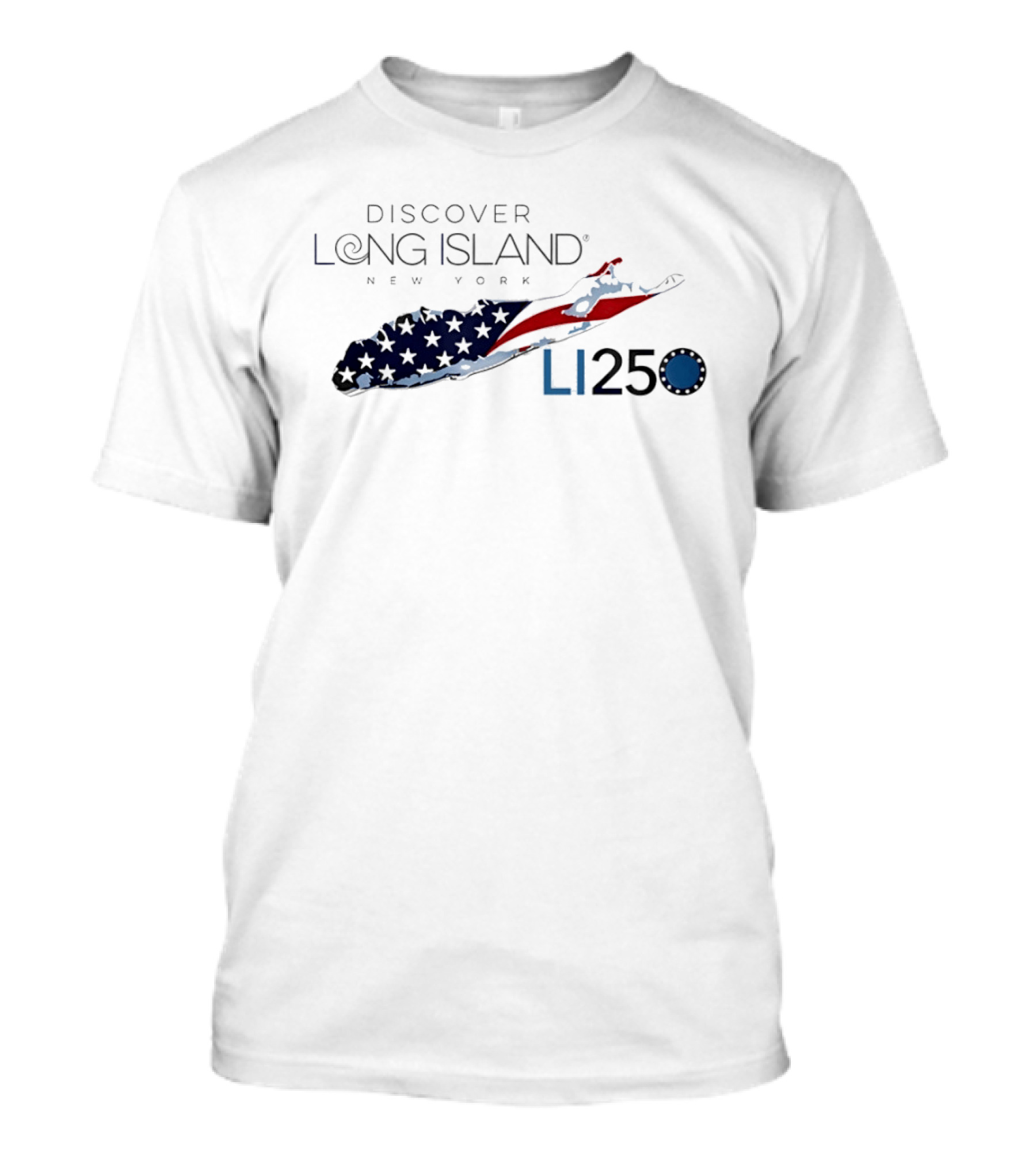 Discover Long Island New York LI250 American Flag Map T-Shirt