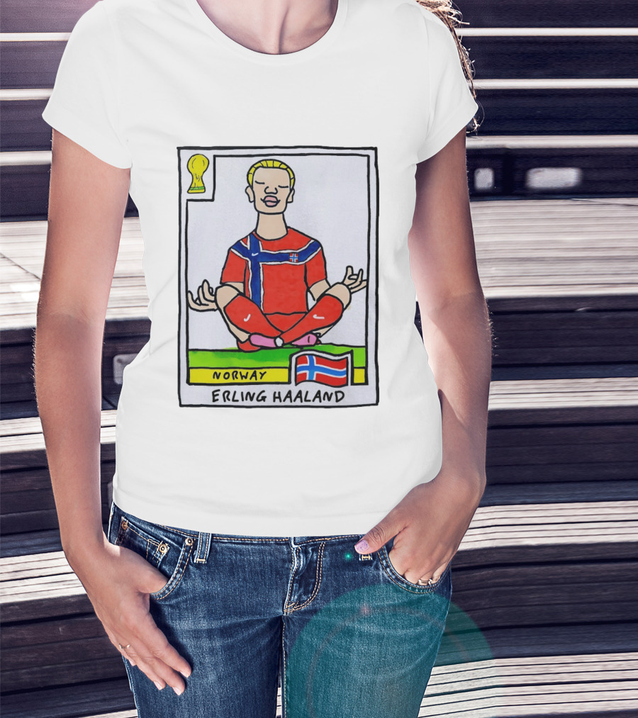 Erling Haaland Norway Soccer Meditation Cartoon Norway Flag T-Shirt