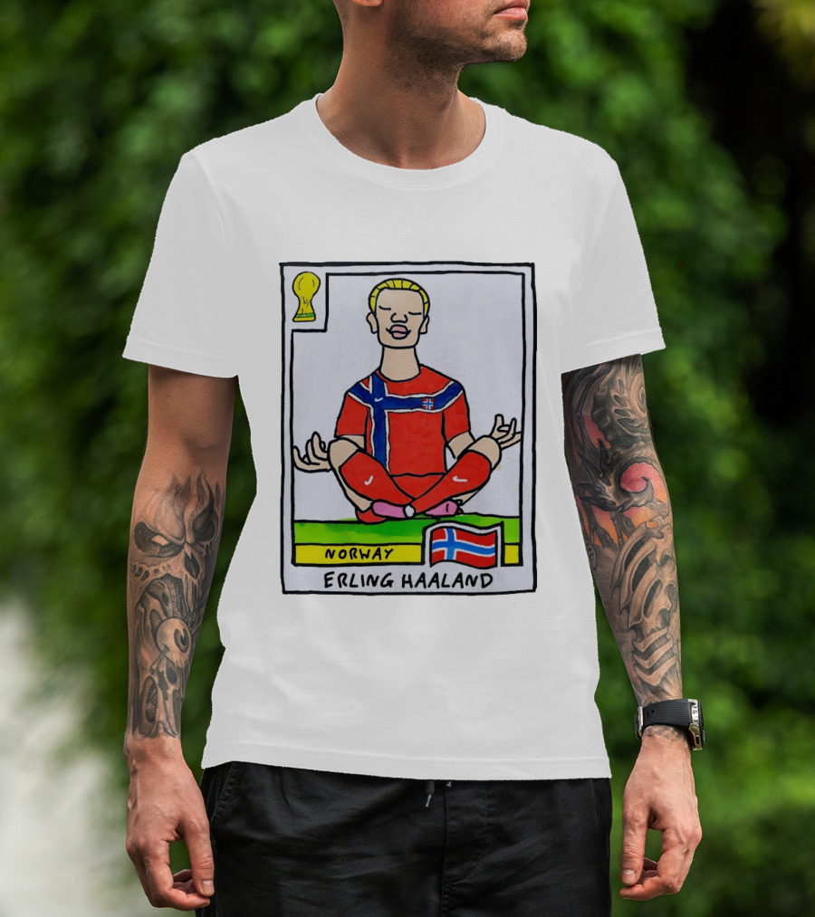 Erling Haaland Norway Soccer Meditation Cartoon Norway Flag T-Shirt