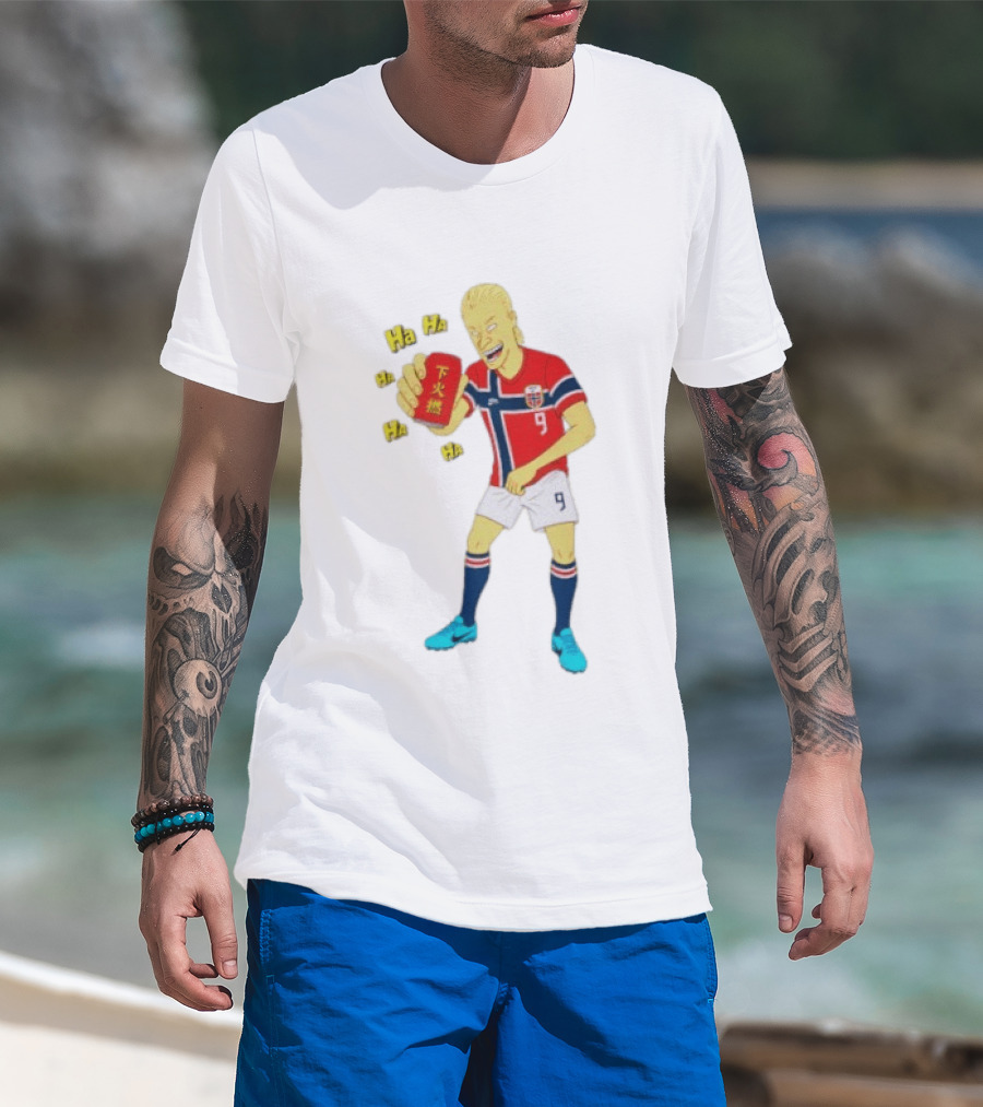 Erling Haaland Norway No 9 Laughing Cartoon Style Bootleg T-Shirt