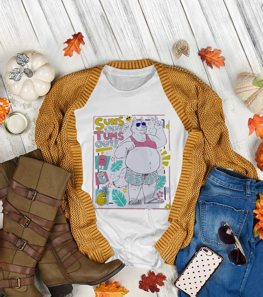 Suns Out Tums Out Husky in Sunglasses Popsicle Soda Pineapple Tropical Print T-Shirt