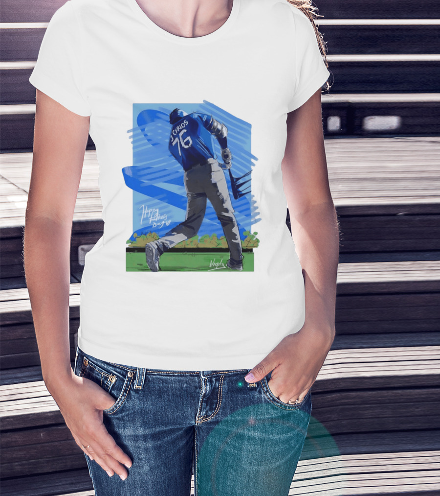 Carlos 76 Happy Fathers Day Baseball Player Sports T-Shirt