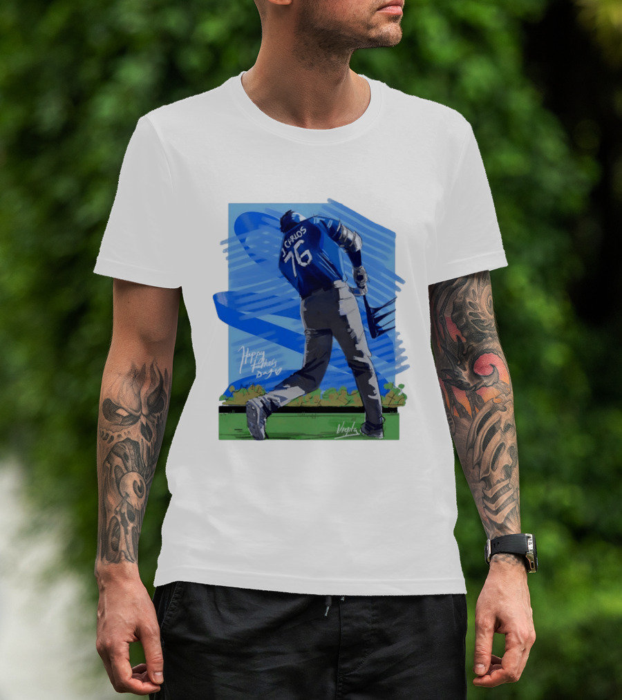 Carlos 76 Happy Fathers Day Baseball Player Sports T-Shirt