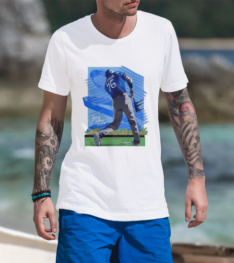 Carlos 76 Happy Fathers Day Baseball Player Sports T-Shirt