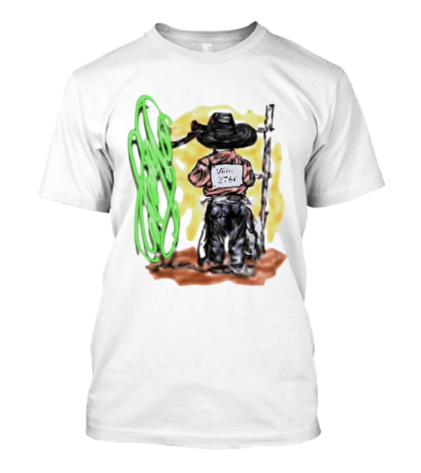 Vnere 2766 Cowboy Vintage Western Art With Hat And Fence T-Shirt