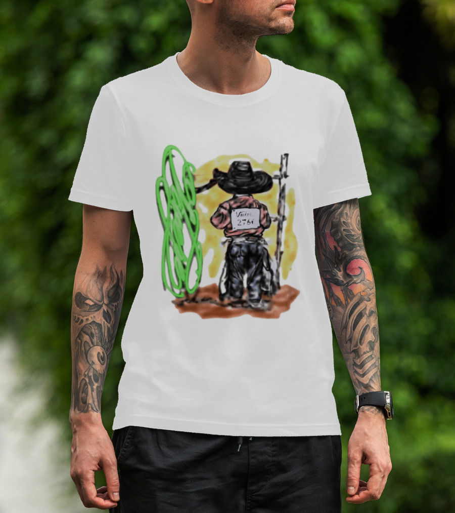 Vnere 2766 Cowboy Vintage Western Art With Hat And Fence T-Shirt