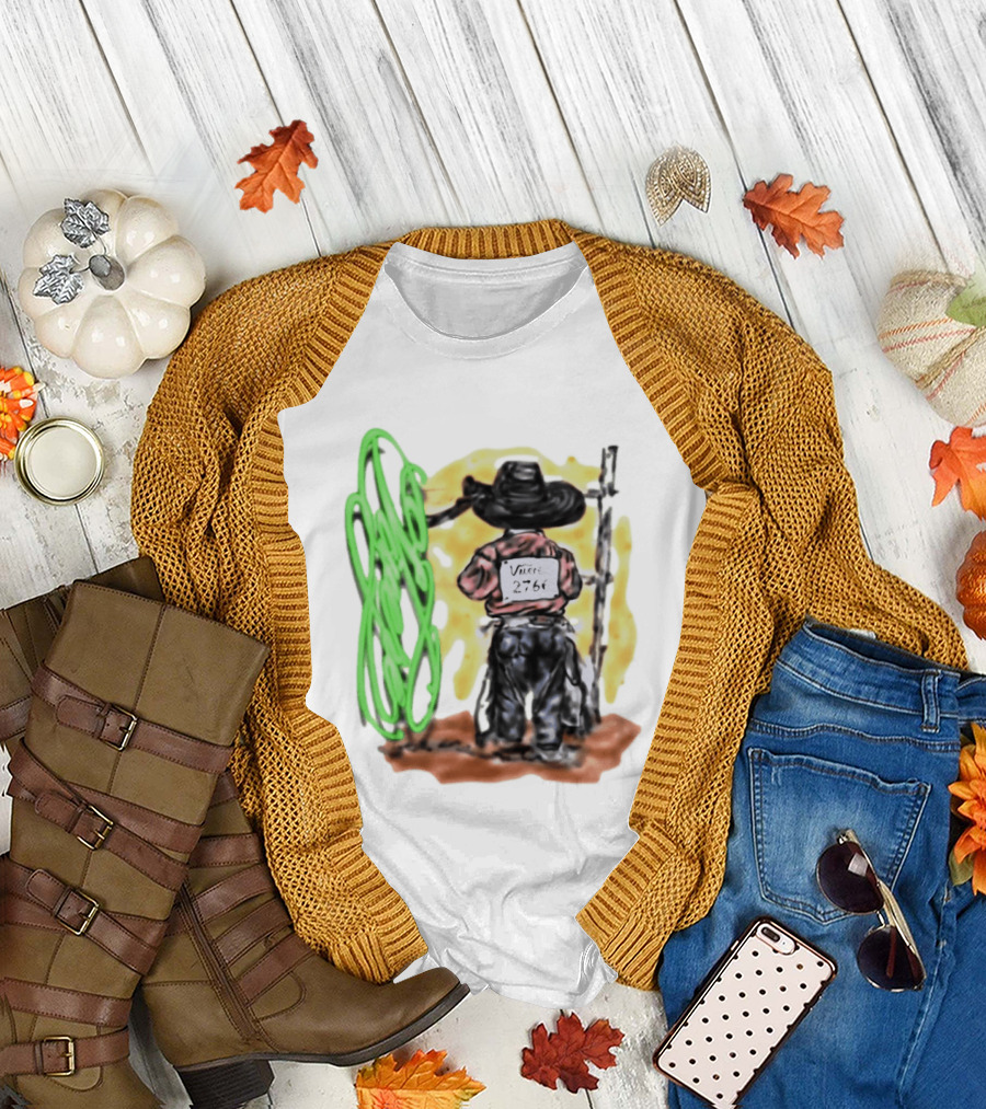 Vnere 2766 Cowboy Vintage Western Art with Hat and Fence T-Shirt