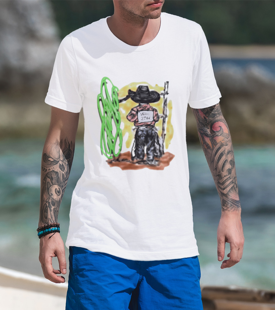 Vnere 2766 Cowboy Vintage Western Art With Hat And Fence T-Shirt