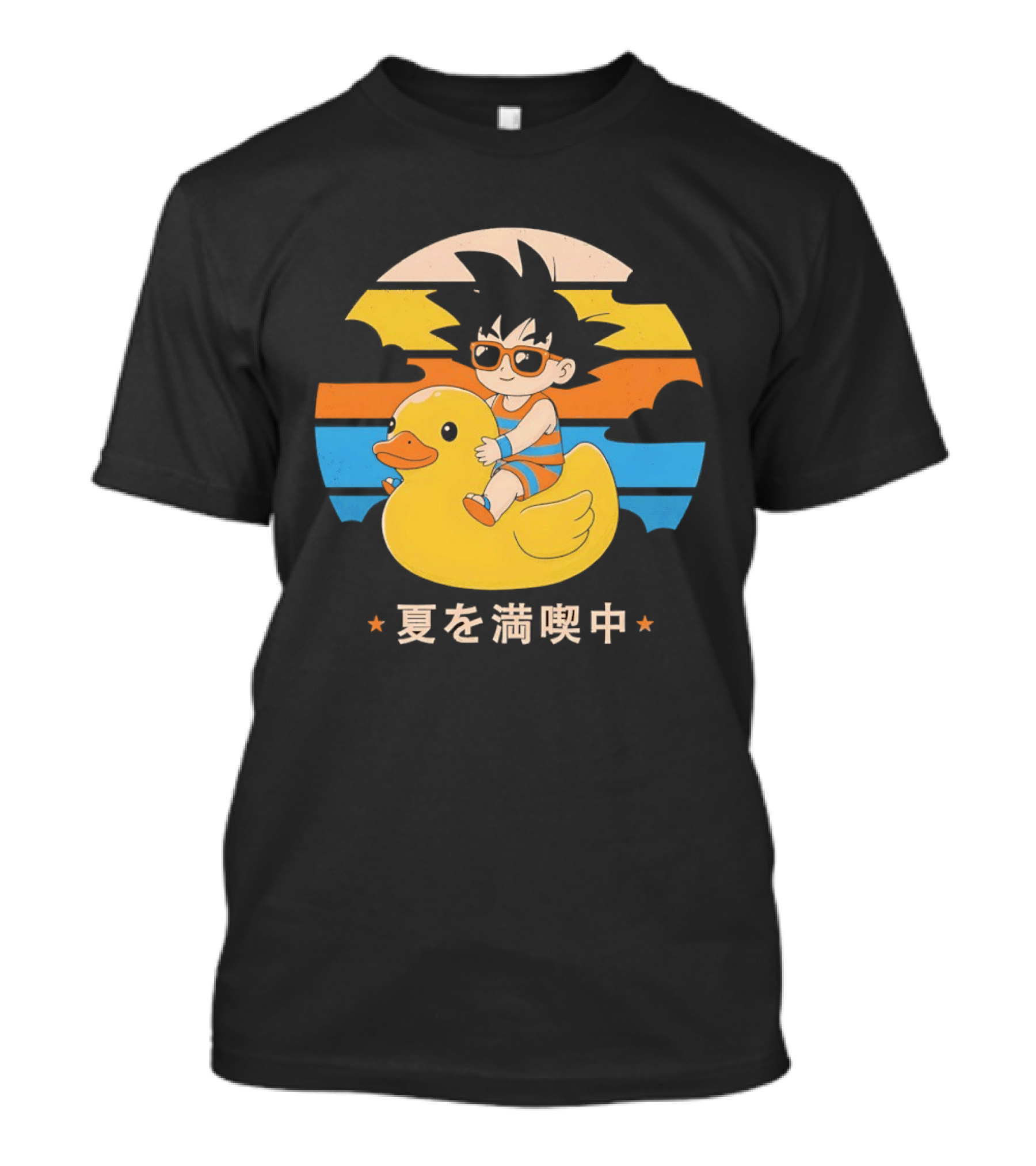 Young Goku Riding Rubber Duck At Sunset Enjoying Summer T-Shirt