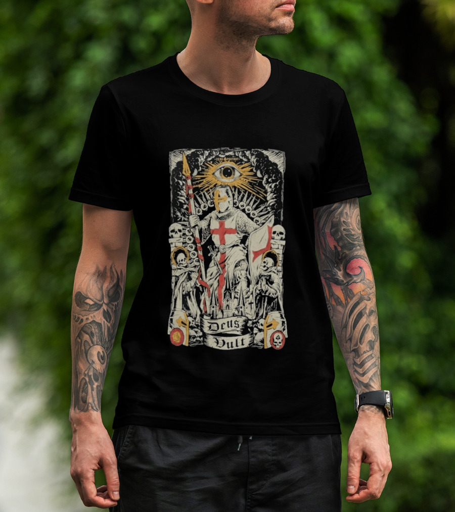 Zero Foxtrot Deus Vult Knight Templar Crusader With Eye Of Providence And Skulls T-Shirt