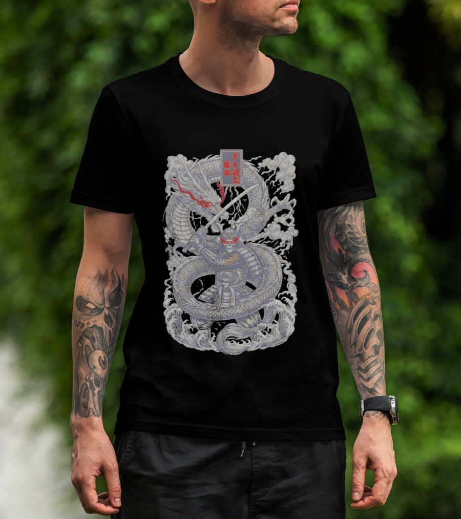 Zero Foxtrot Focused Fury Samurai Dragon Japanese Kanji T-Shirt