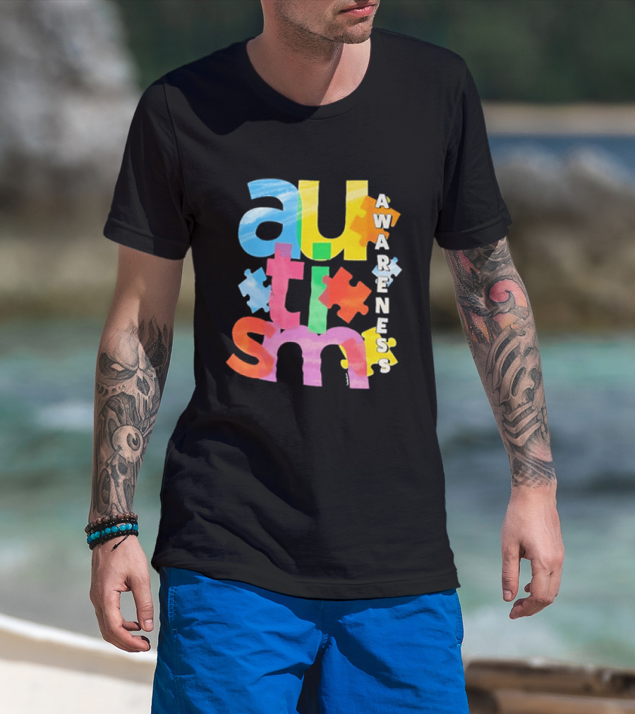 Autism Awareness Puzzle Colorful Letters And Pieces T-Shirt