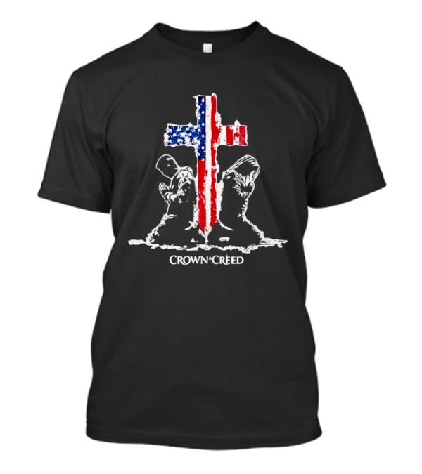 Crown And Creed American Flag Cross Religious Faith Prayer Patriotic Christian T-Shirt