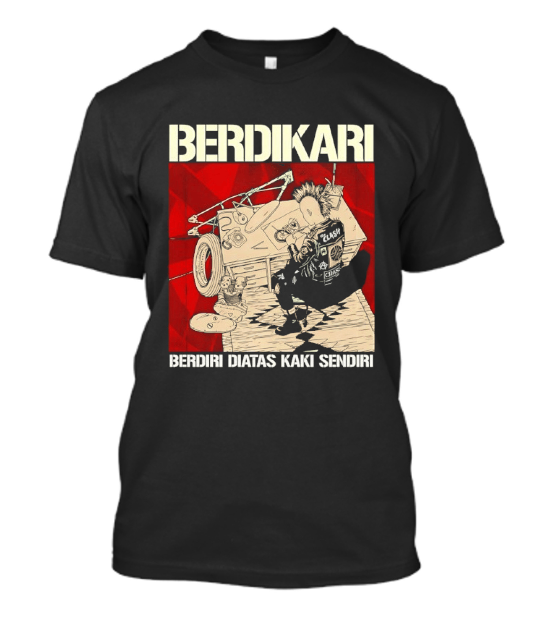 Berdikari Berdiri Diatas Kaki Sendiri Red Checkerboard Racing Motif T-Shirt