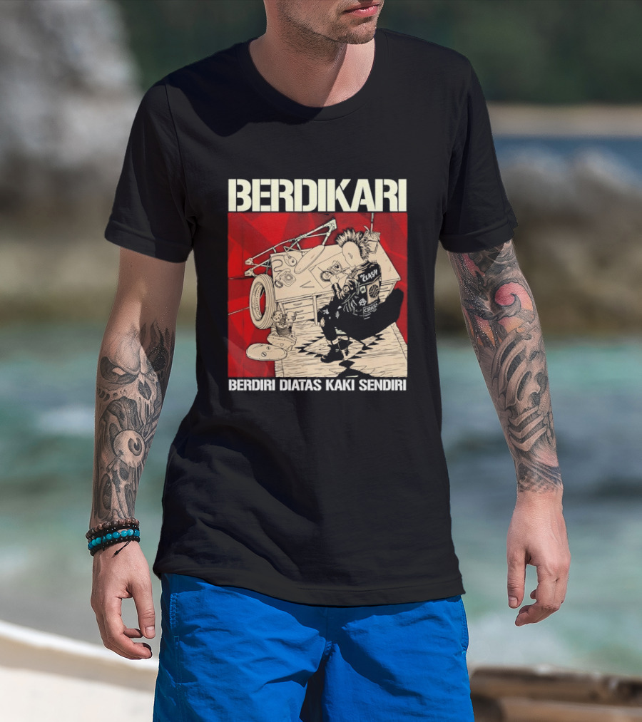 Berdikari Berdiri Diatas Kaki Sendiri Red Checkerboard Racing Motif T-Shirt