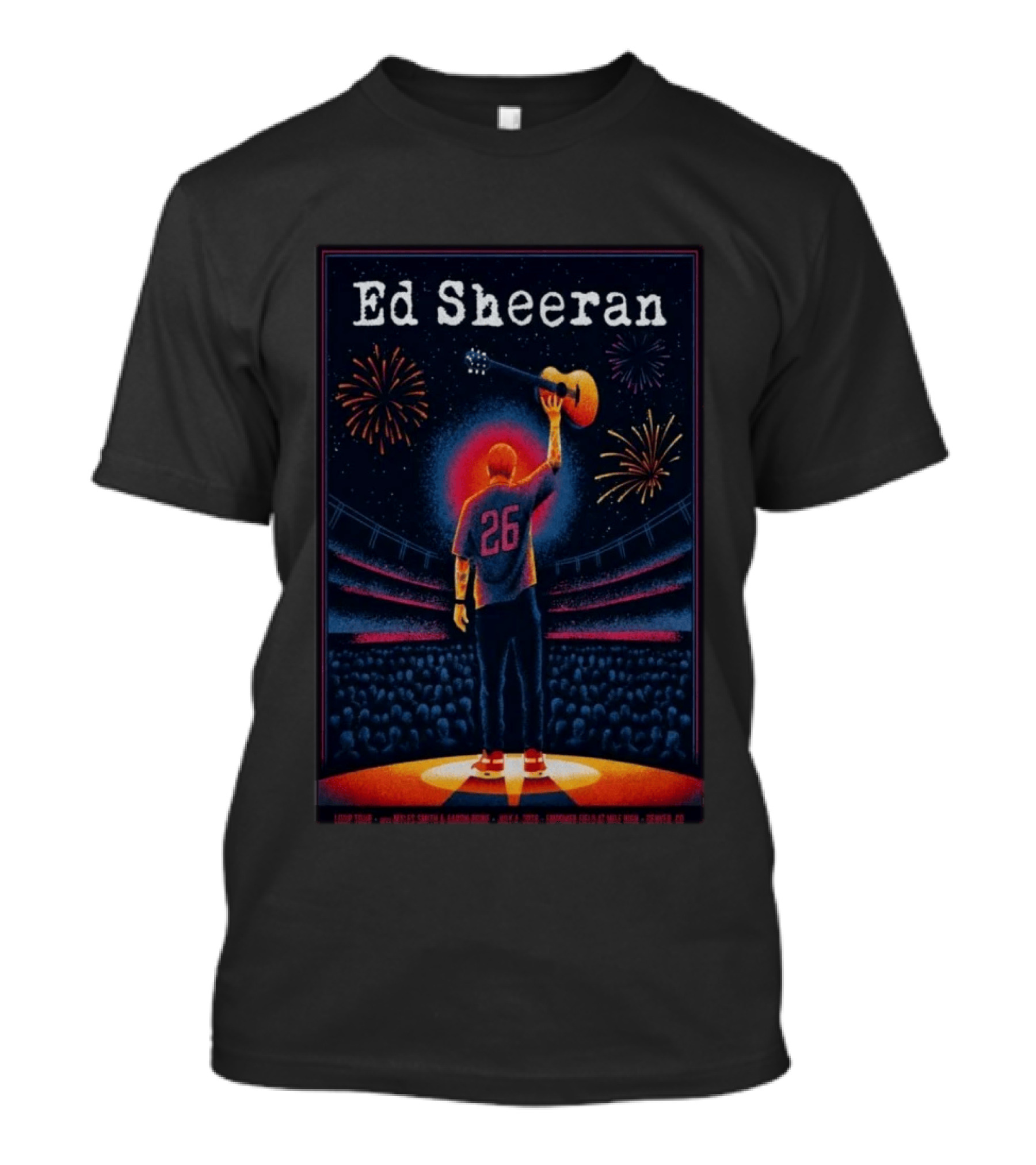 Ed Sheeran July 4 2026 Empower Field Mile High Denver CO Concert Fireworks And Guitar T-Shirt