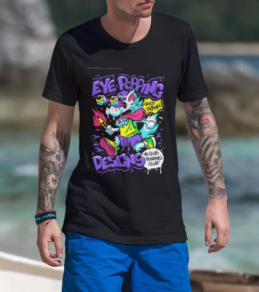 Eye Popping Wolf Hand Drawn No Club Running Club T-Shirt