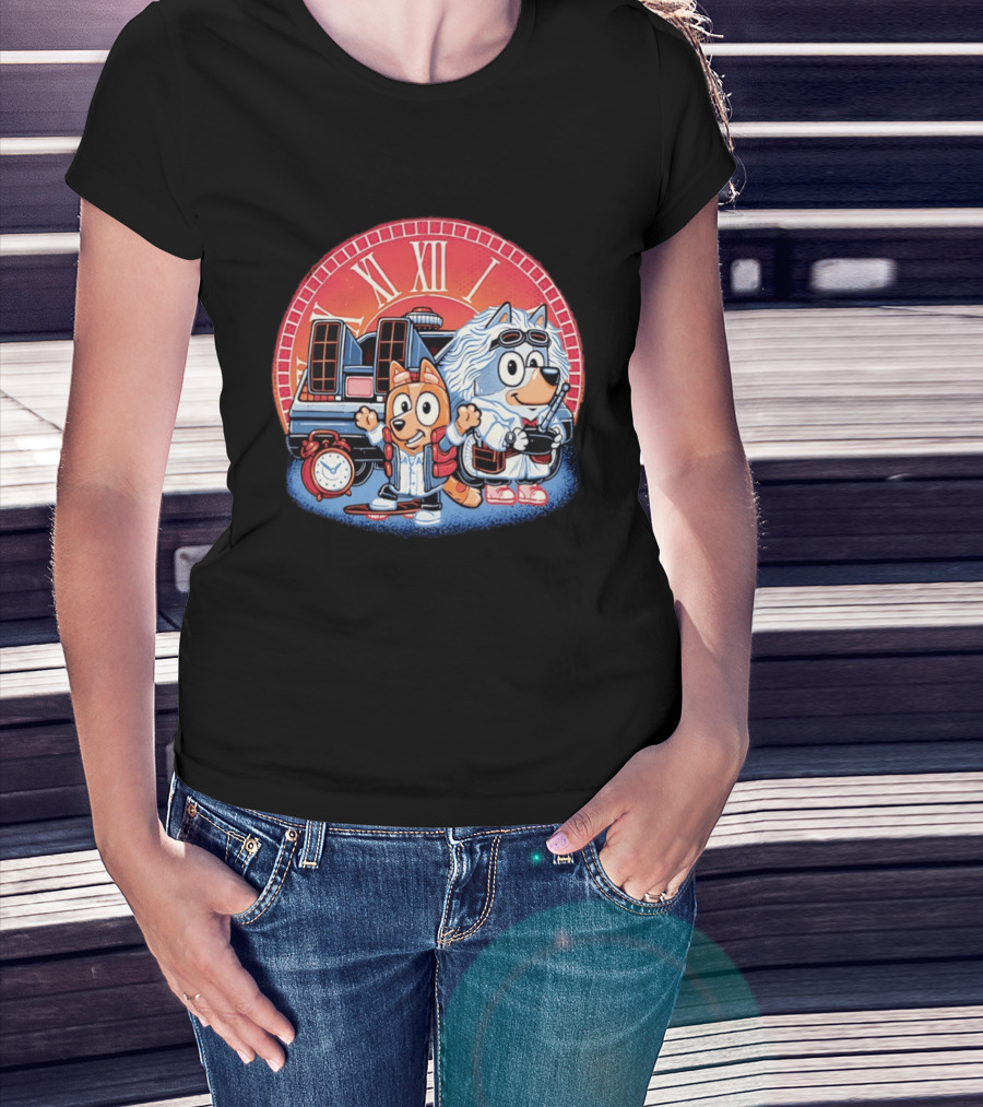 Bluey And Chilli Bark In Time Doc Brown Marty McFly T-Shirt