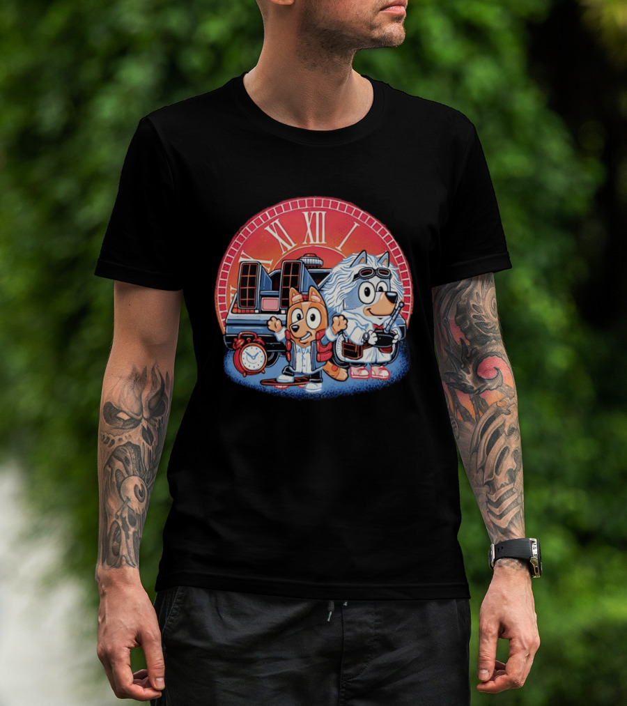 Bluey And Chilli Bark In Time Doc Brown Marty McFly T-Shirt
