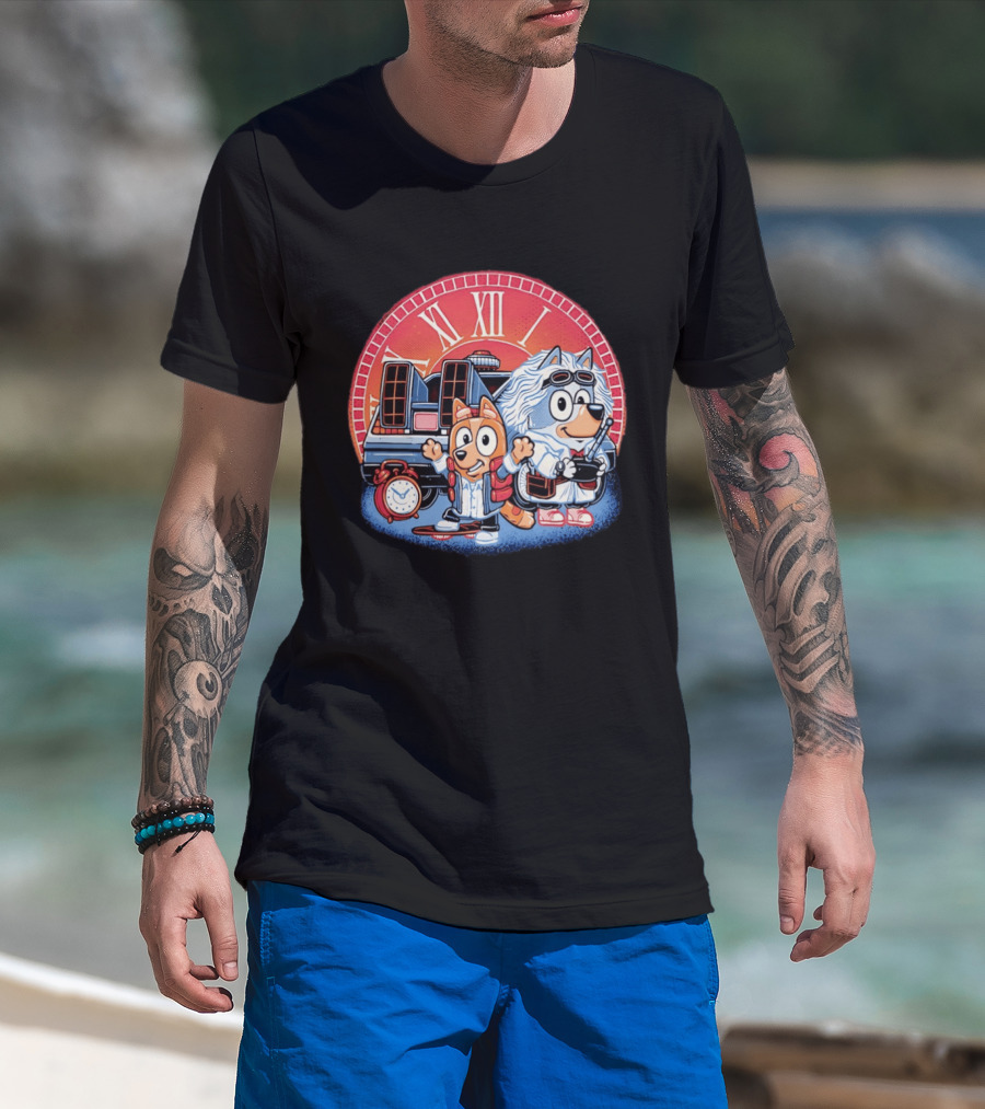 Bluey And Chilli Bark In Time Doc Brown Marty McFly T-Shirt