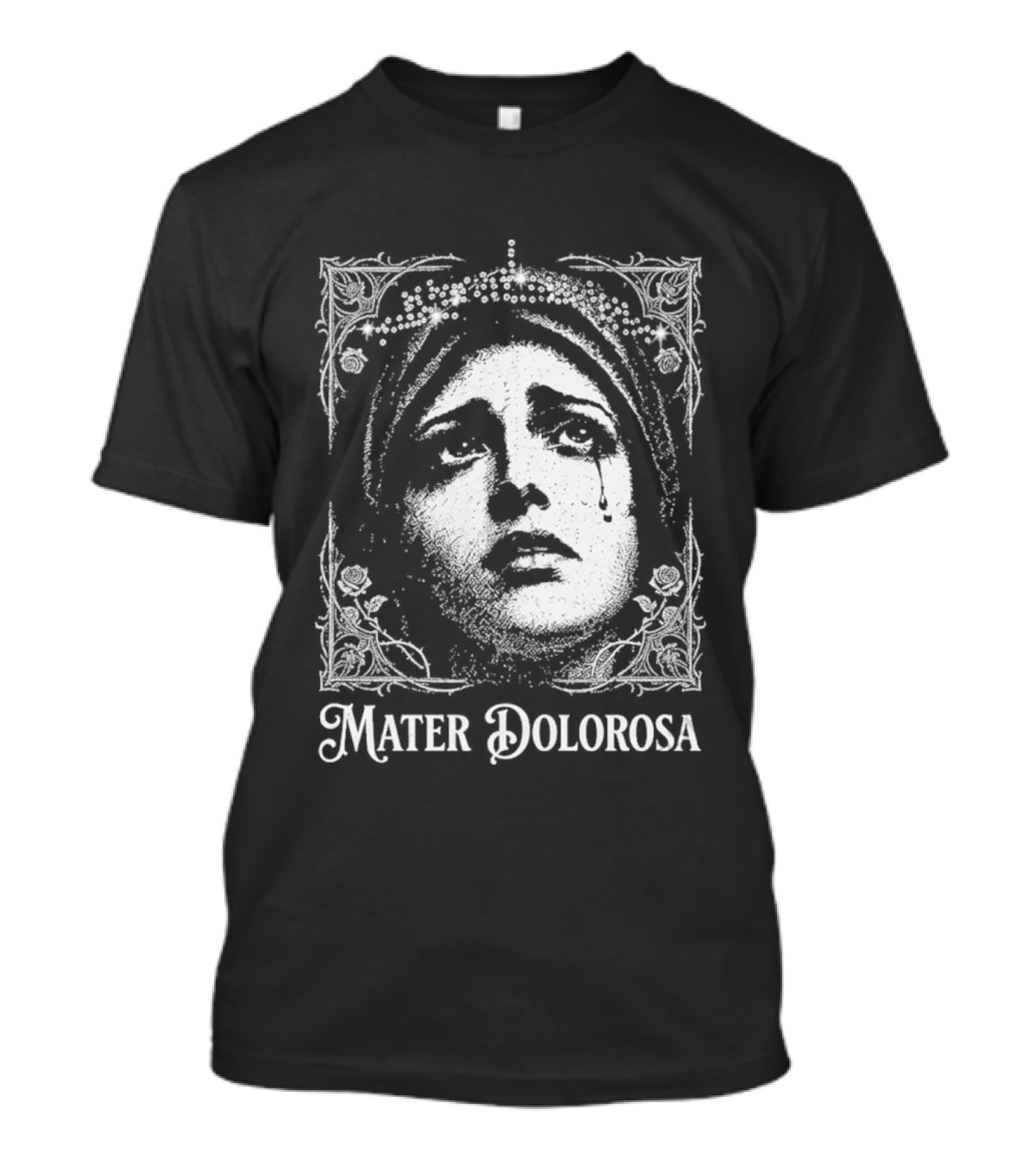 Mater Dolorosa Gothic Crying Virgin Mary Rhinestone T-Shirt