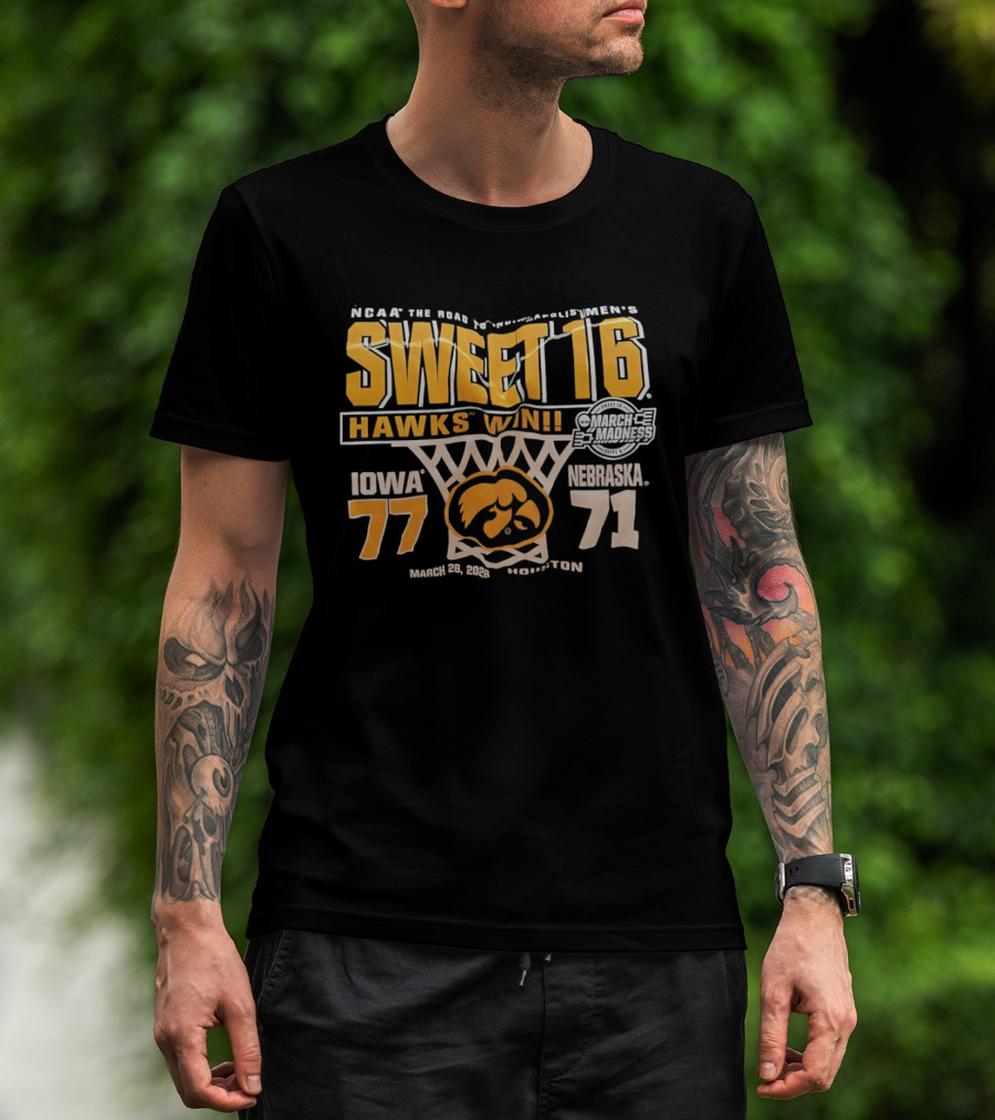 NCAA Tournament Sweet 16 Hawks Win Iowa 77 Nebraska 71 March 21 2026 Washington T-Shirt