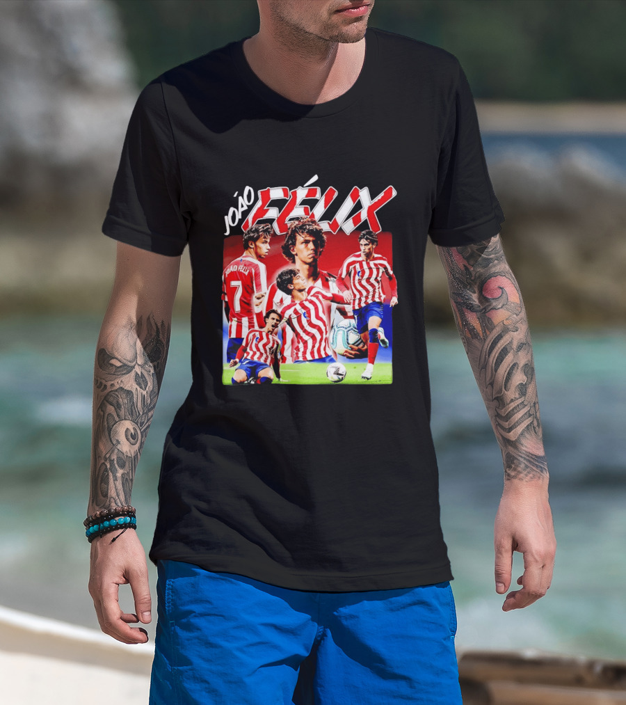 Joao Felix Atletico Madrid Number 7 Soccer Star Collage T-Shirt