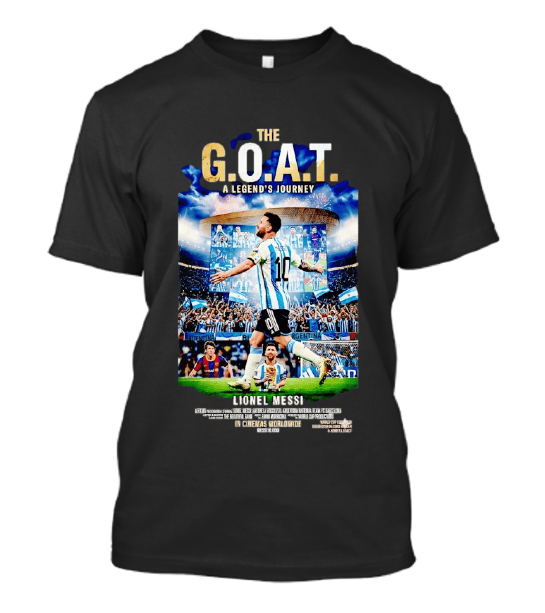 G.O.A.T A Legend's Journey Lionel Messi Soccer Star 10 Argentina Football Champion Stadium Fans Celebration T-Shirt