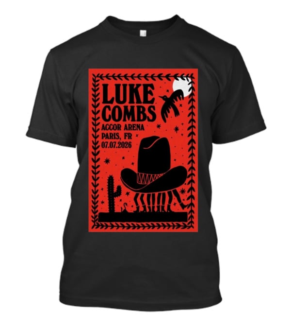 Luke Combs Accor Arena Paris FR 07.07.2026 Cowboy Hat Cactus Moon Desert Scene T-Shirt