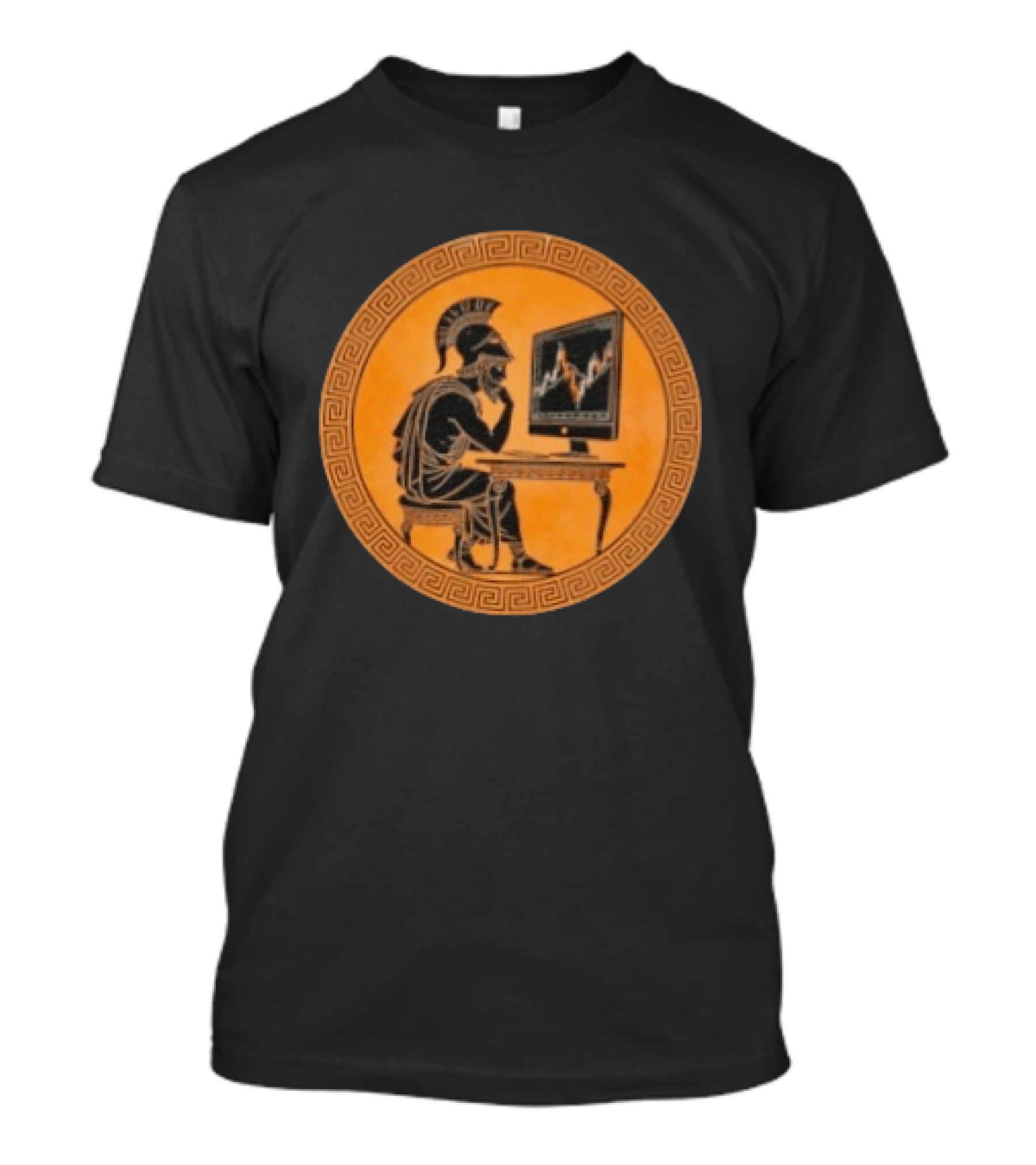 Greek Warrior Analyzing Stock Charts With Ancient Trader Flair T-Shirt