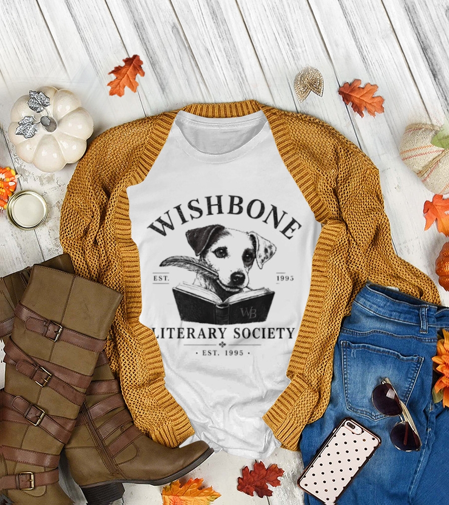 PBS Wishbone Literary Society Est 1995 Classic Dog Reading Book T-Shirt