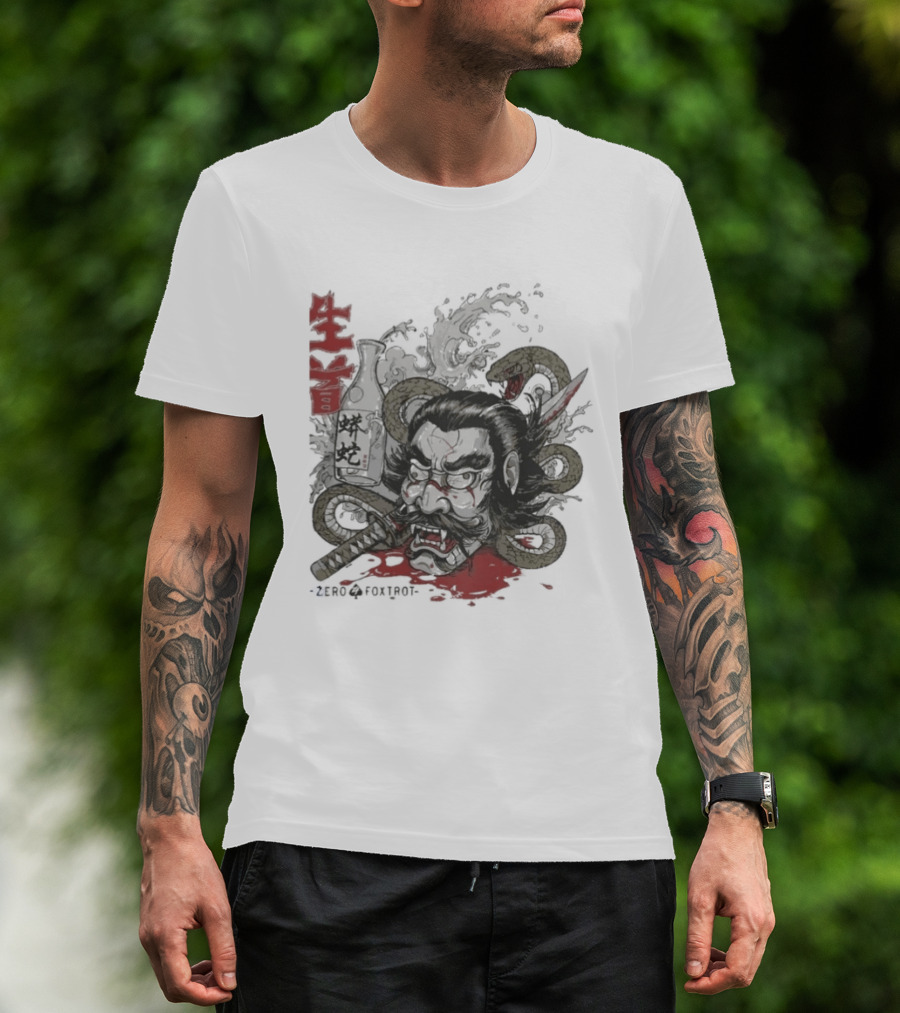 Zero Foxtrot Namakubi Sake Samurai Warrior Kanji T-Shirt