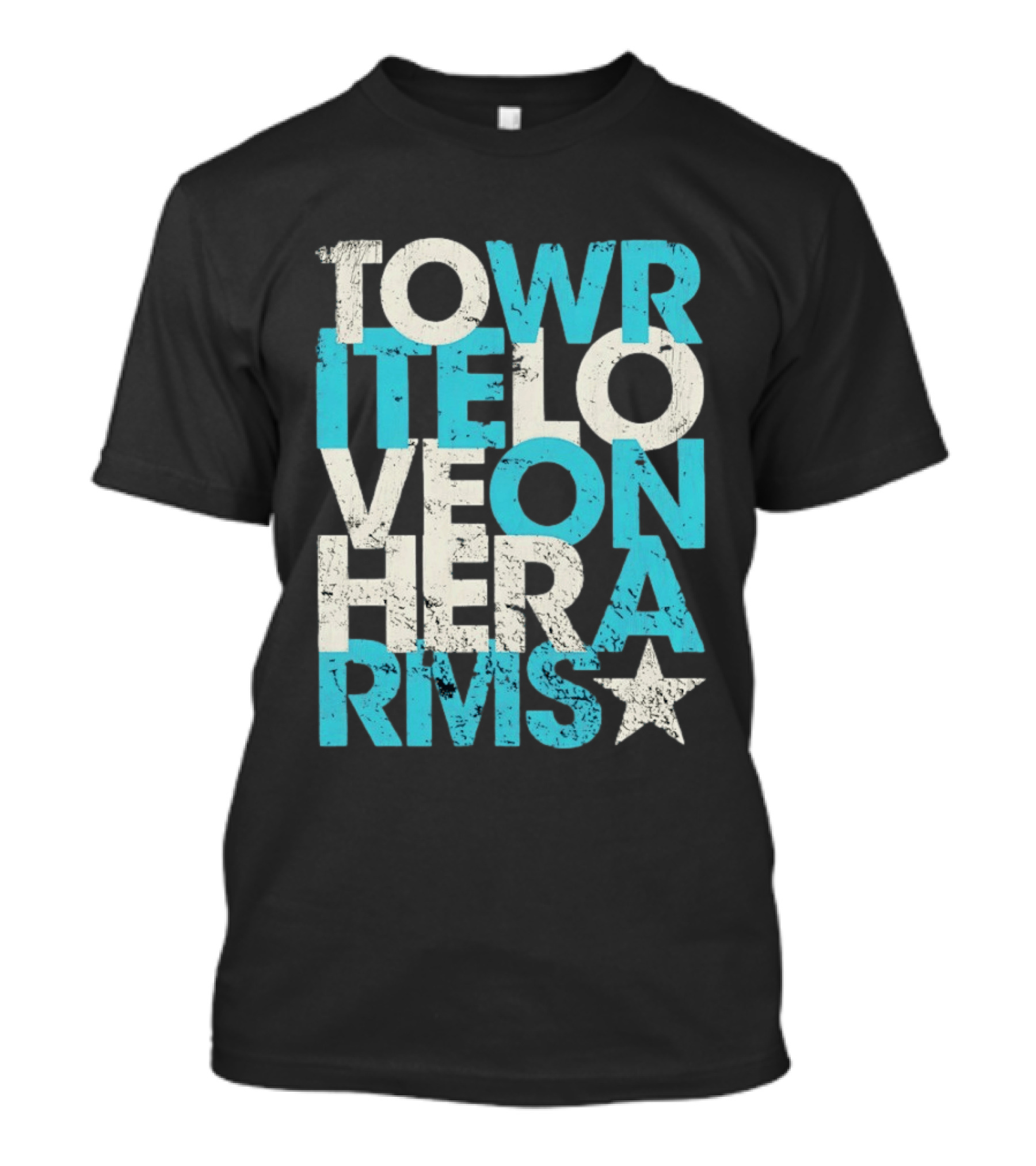 Tower Love Hero Arms Distressed Text Star T-Shirt