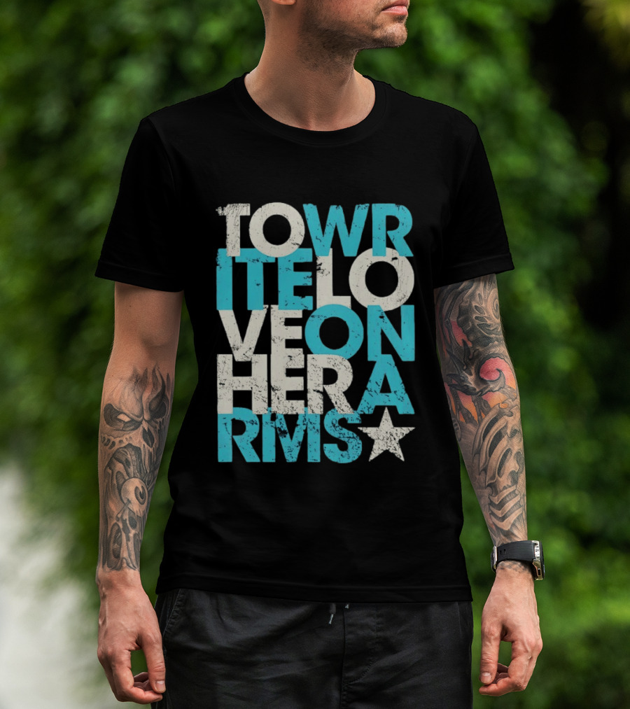 Tower Love Hero Arms Distressed Text Star T-Shirt