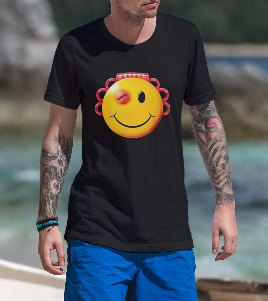 Winking Smiley Face Emoji With Hair Rollers T-Shirt