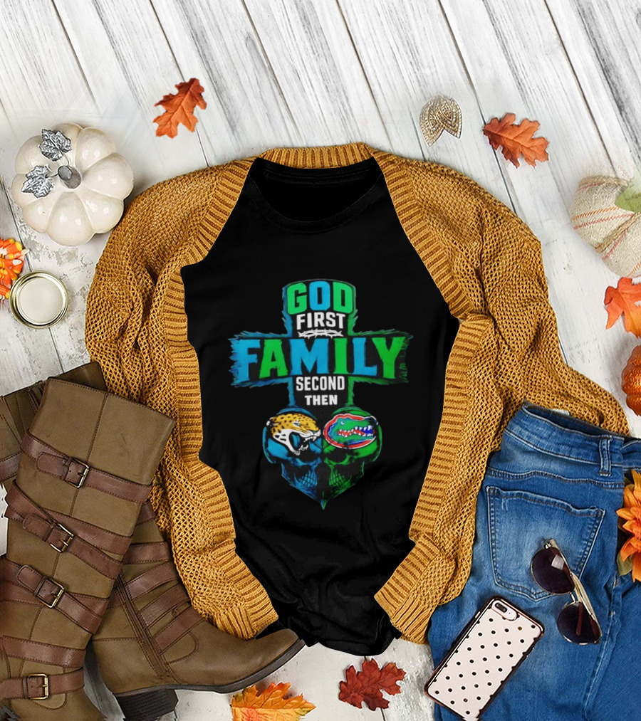 God First Family Second Jacksonville Jaguars Florida Gators Skull Heart T-Shirt