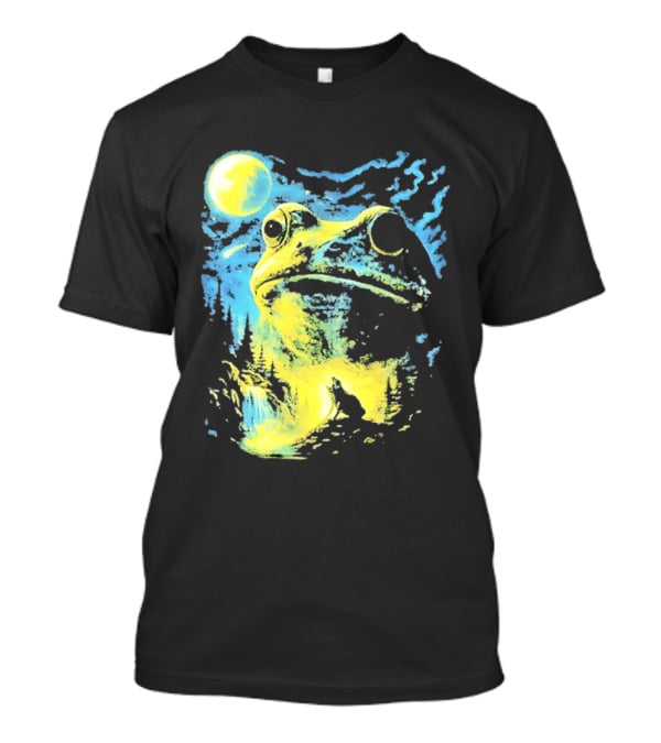 Howling Wolf Frog Moon Night Scene Surreal Fantasy T-Shirt