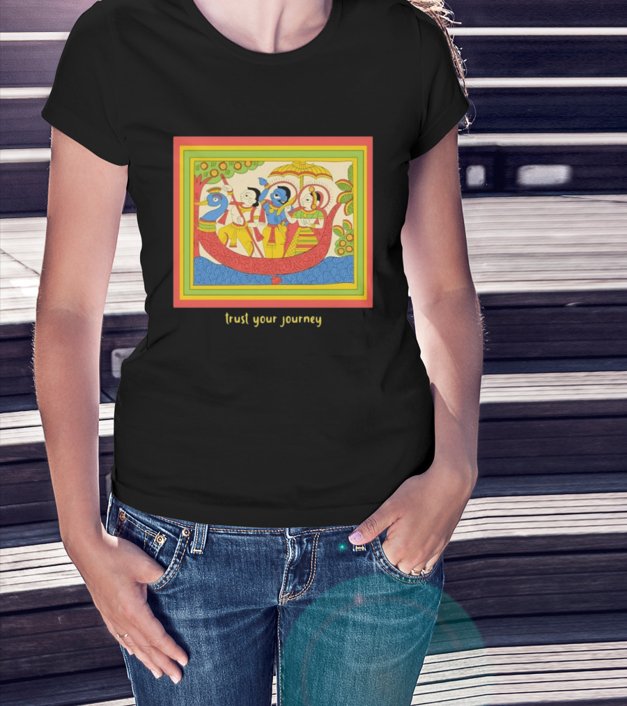 Phad Paintings Trust Your Journey Krishna Radha Boat Scene T-Shirt