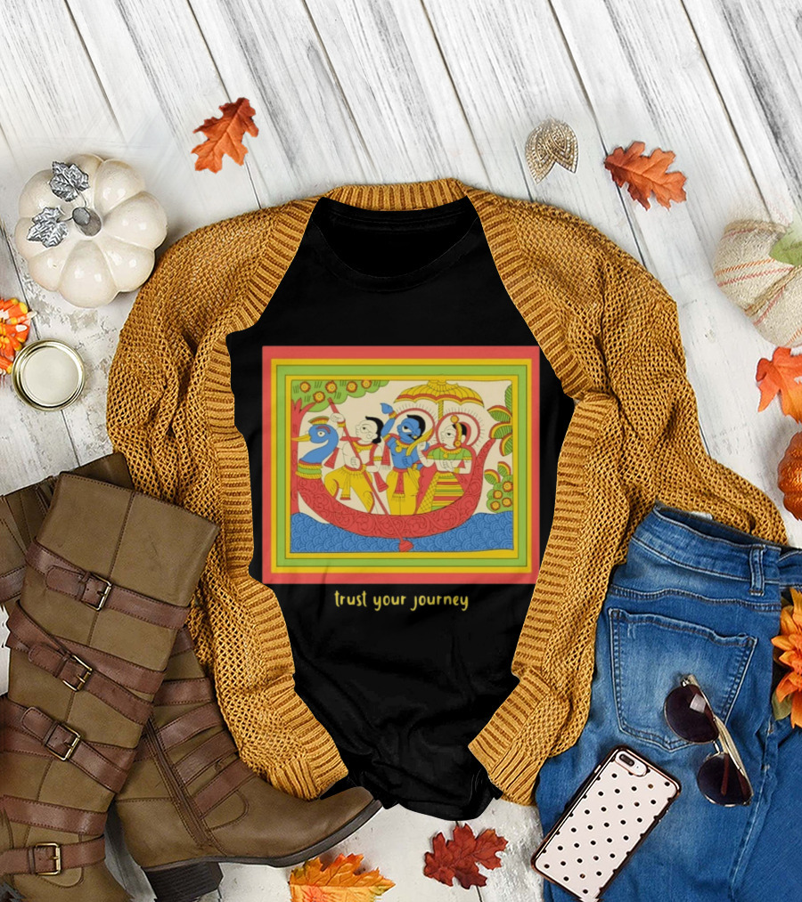 Phad Paintings Trust Your Journey Krishna Radha Boat Scene T-Shirt