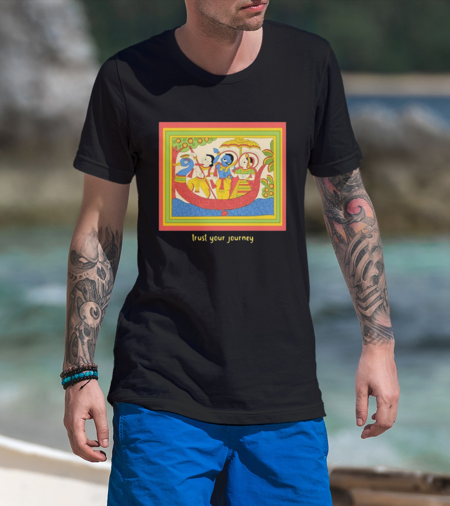 Phad Paintings Trust Your Journey Krishna Radha Boat Scene T-Shirt