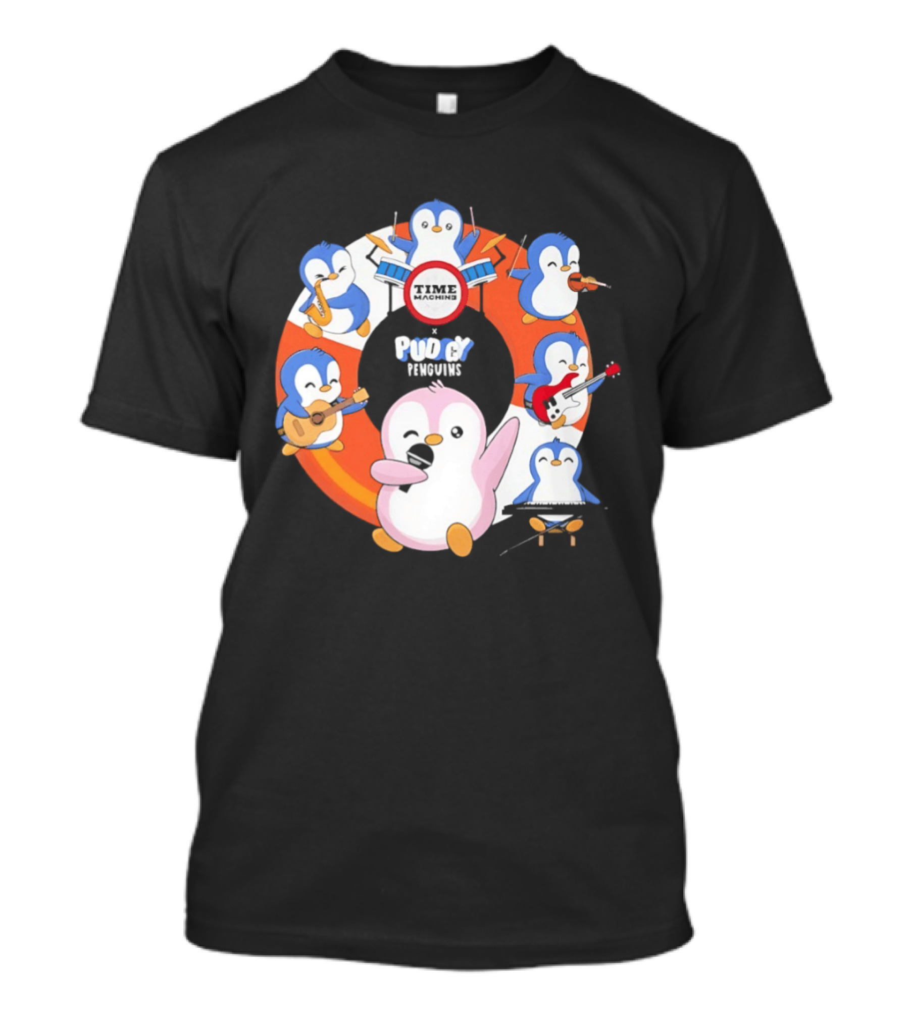 Pudgy Penguins Time Machine Band Musical Penguins Party T-Shirt