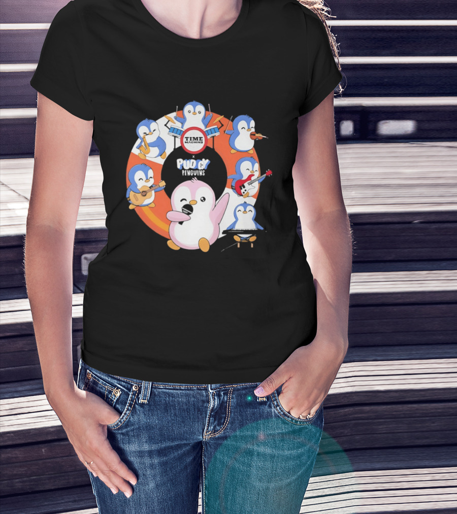 Pudgy Penguins Time Machine Band Musical Penguins Party T-Shirt