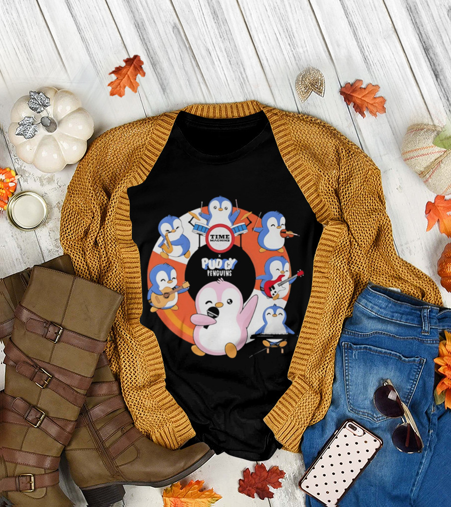 Pudgy Penguins Time Machine Band Musical Penguins Party T-Shirt